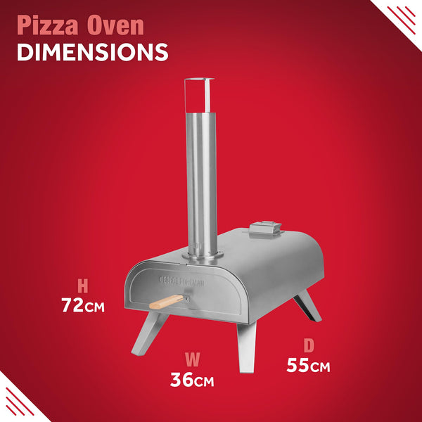 George Foreman Outdoor 12 Inch Wood Pellet Portable Wood Fired Pizza Oven Stainless Steel with Paddle and Carry Bag, BBQ Oven & Smoker, Foldable Legs GFWPPO1SSPC