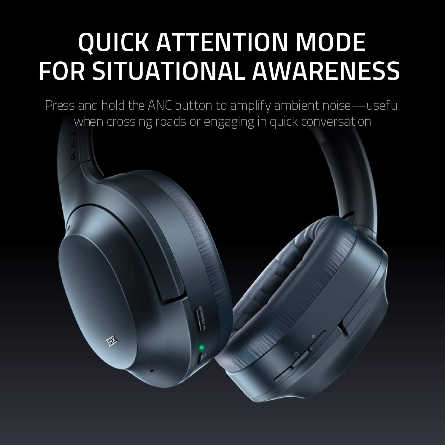 Razer Opus X - Wireless Low Latency Headset with ANC Technology (Active noise cancellation, Custom-tuned 40 mm drivers, Built-in microphones, Battery life up to 40 hours) Green