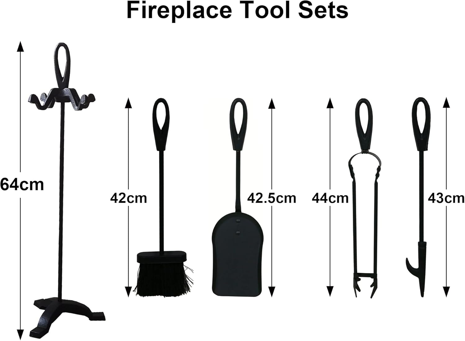 Neo Black Fireplace Fireside Set Fire Tool Accessories Storage Rack with 5 Piece Set Including Stand