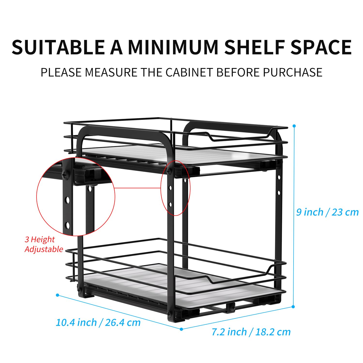 AIRUJIA Pull Out Cabinet Organizer Spice Racks, 2-Tier Spice Rack Height Adjustable, Cupboard Spice Rack, Kitchen Storage Shelf for Inside Cupboard,