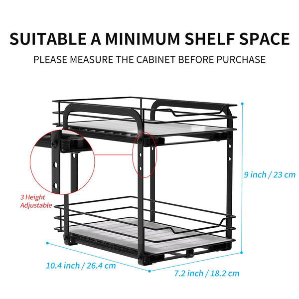 AIRUJIA Pull Out Cabinet Organizer Spice Racks, 2-Tier Spice Rack Height Adjustable, Cupboard Spice Rack, Kitchen Storage Shelf for Inside Cupboard,