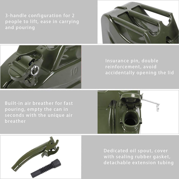 Bonnlo 20L Petrol Can Fuel Oil Storage Can Metal Jerry Diesel Tank with Flexi Spout For Diesel, Petrol, Oil Container (Green)