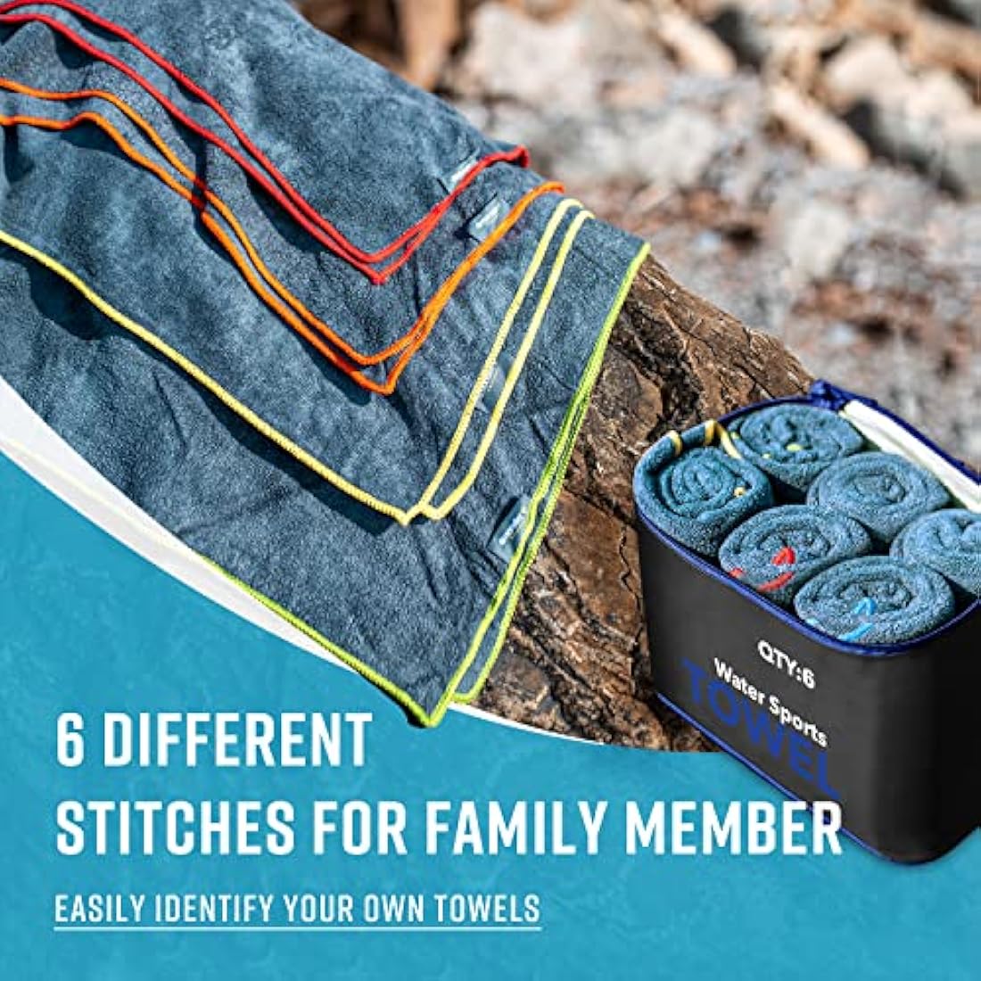 4Monster 6 Pack Microfibre Gym Towel with Accessory Bag, Quick Dry Travel Towel Super Lightweight, Ultra Absorbent Beach Camping Towel for Sports Yoga Swimming Hiking Bath and Pool (6Pack, Navy Blue)