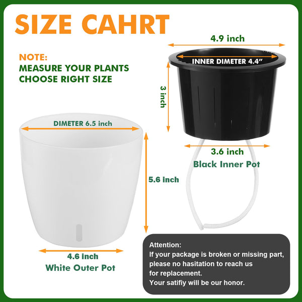 6 Pack-6.7 Inch White Self Watering Plant Pots for Indoor Plants with Water Indicator and Black Wick Pots, Large African Violet Pots, Self-Watering
