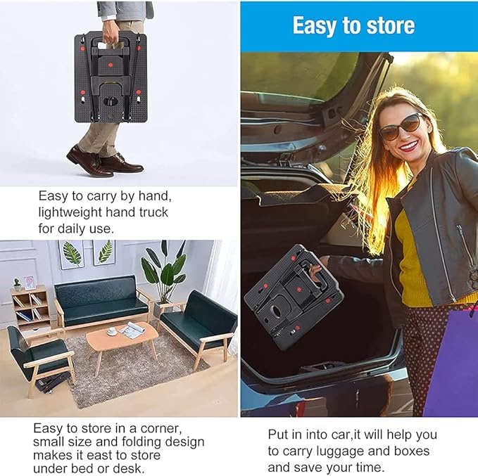 XINGHE Sack barrow, aluminium hand truck, 50 kg/110 lb load capacity, integrated tensioning straps, with retractable handle, large smooth-running wheels with soft tread (Black4)