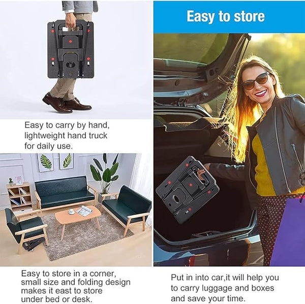 XINGHE Sack barrow, aluminium hand truck, 50 kg/110 lb load capacity, integrated tensioning straps, with retractable handle, large smooth-running wheels with soft tread (Black4)