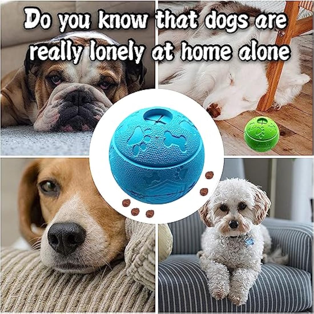Feixun Dog Treat Toy Ball, Dog Rubber Food Ball, Interactive Dog Toy, Pack of 2(1*Blue+1*Green) 8.1cm