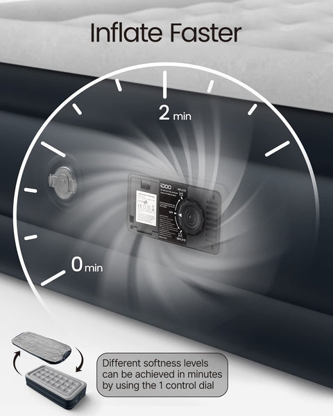 iDOO Single Air Bed, Inflatable Mattress with Built-in Electric Pump, 3 Mins Quick Self-Inflation/Deflation Guest Air Mattress, Blow Up Camping Bed