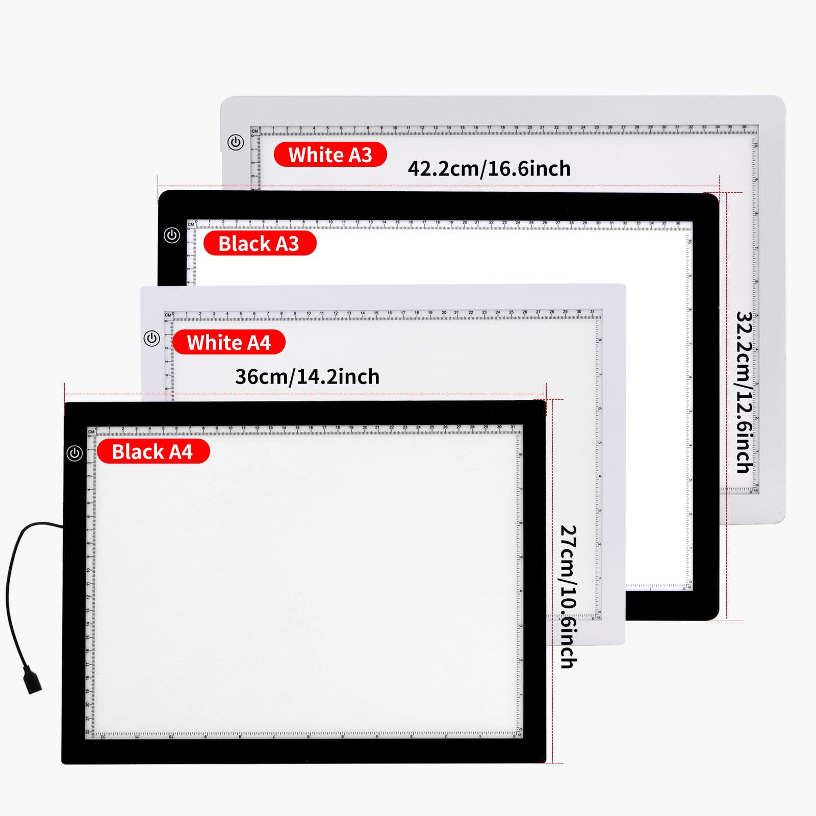 TOHETO A3 Light Pad with Foldable Stand, UL Certified Adapter, 8000 Lux Super Bright Ultra Thin Pad for Cricut Weeding Vinyl, Artist Drawing Light