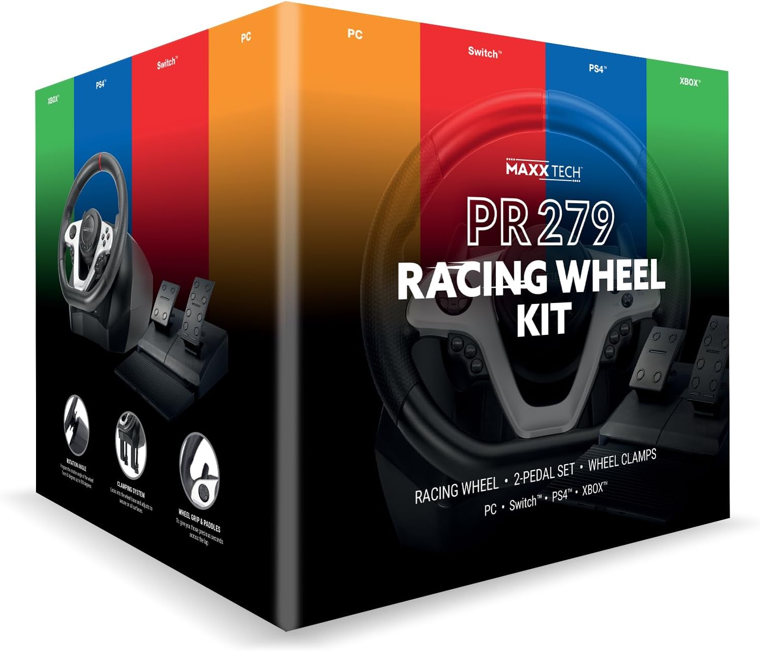 Maxx Tech PR279 Racing Wheel Kit For PC, Xbox, PS4 & Nintendo Switch - Wheel, 2-pedal set & wheel clamp
