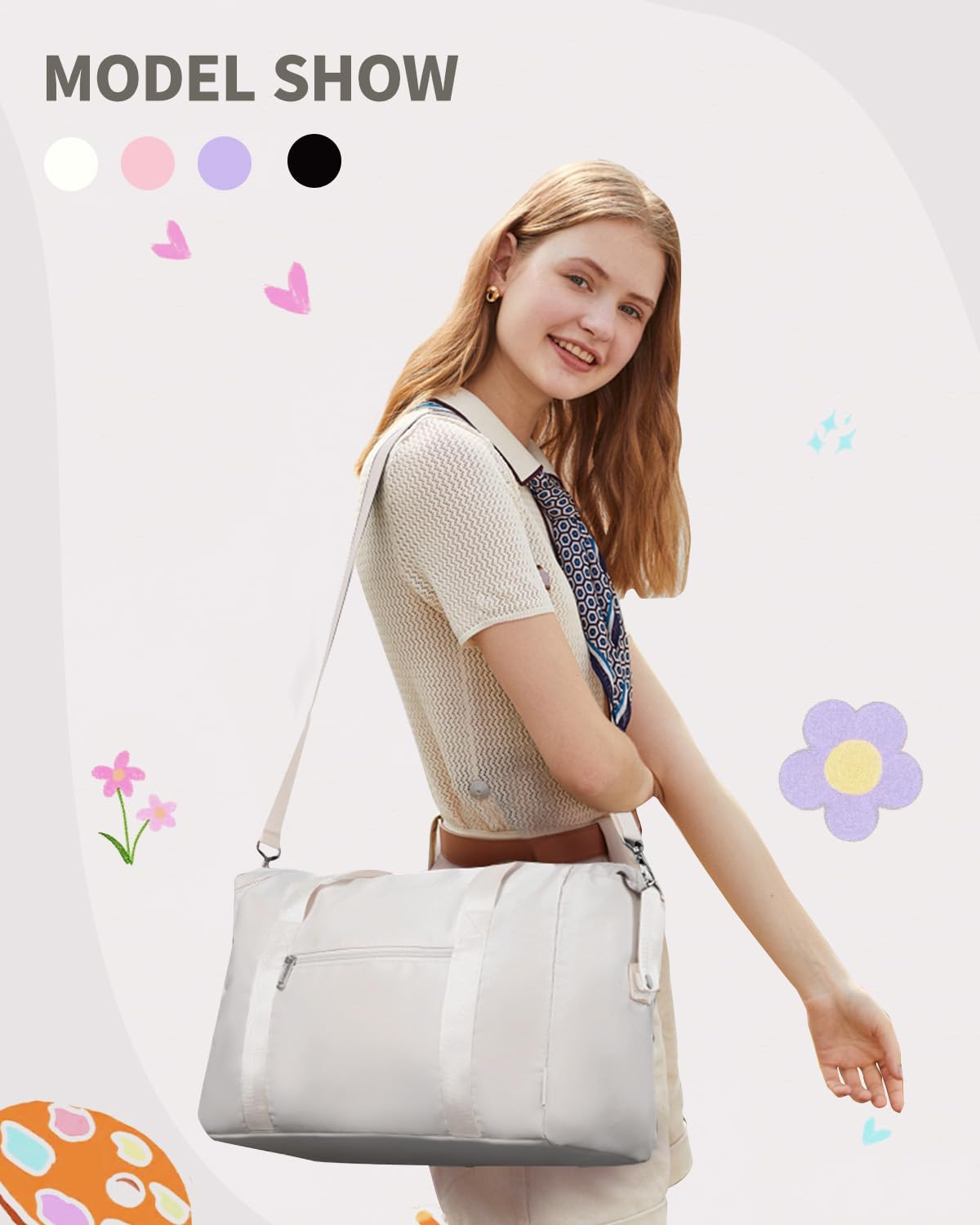 Narwey for Ryanair Cabin Bag 40x20x25 Underseat Ryan Air Bag Foladble Travel Duffel Hospital Carry on Hand Luggage Holdall Weekend Overnight Bag for Women and Men 20L (Beige with Green Straps)