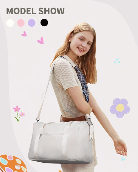 Narwey for Ryanair Cabin Bag 40x20x25 Underseat Ryan Air Bag Foladble Travel Duffel Hospital Carry on Hand Luggage Holdall Weekend Overnight Bag for Women and Men 20L (Beige with Green Straps)