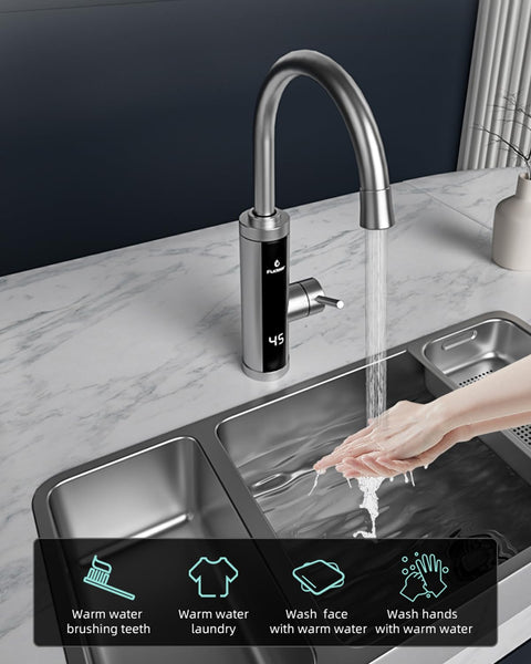 Electric Hot Water Tap for Bathroom, Instant Hot Water Heated Tap for Kitchen, Stainless Steel Water Heater Tap Supply Hot and Cold Water Faucet with Digital Display (Mechanical Spout)
