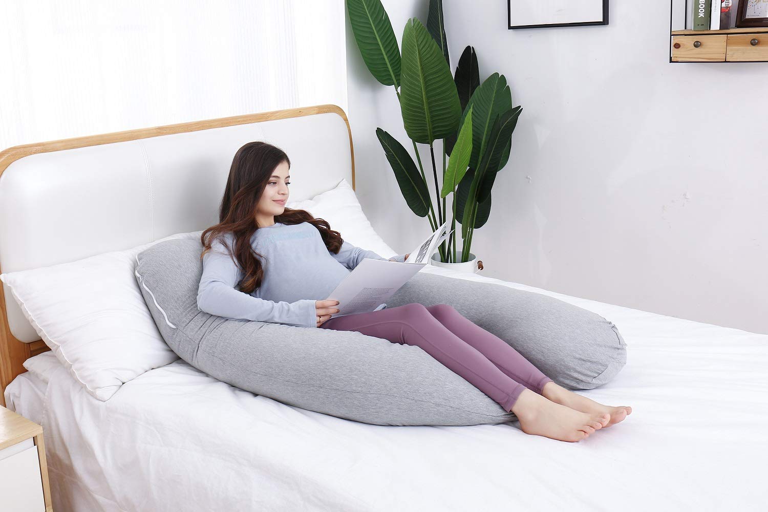 AS AWESLING Pregnancy Pillow, U Shaped Full Body Pillow, Nursing, Support and Maternity Pillow for Pregnant Women with Removable Jersey Cover (Grey)