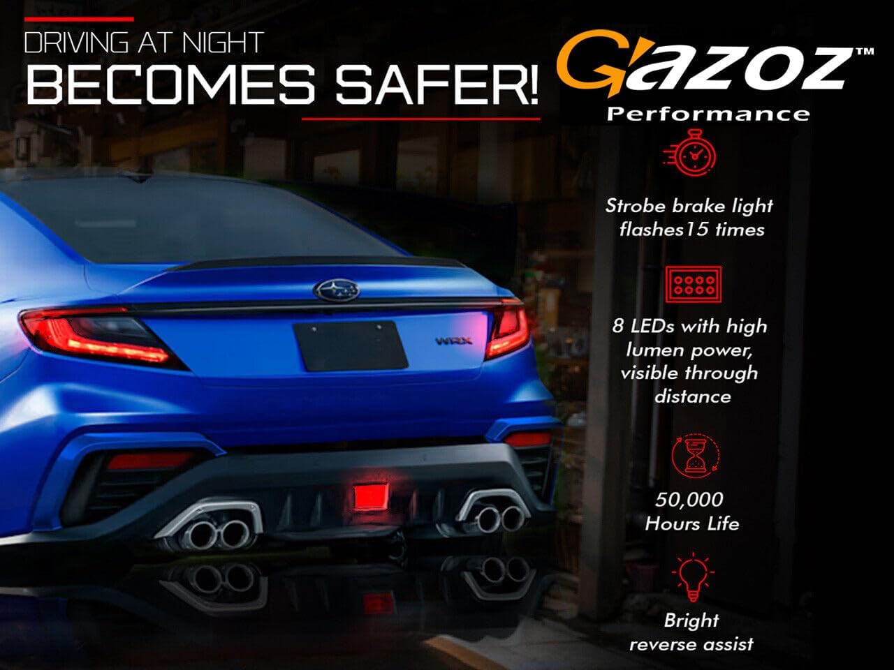 GAZOZ PERFORMANCE F1 Hexagon Style 4th Brake Light Kit Rear Bumper White Bar For 22-23 Subaru WRX