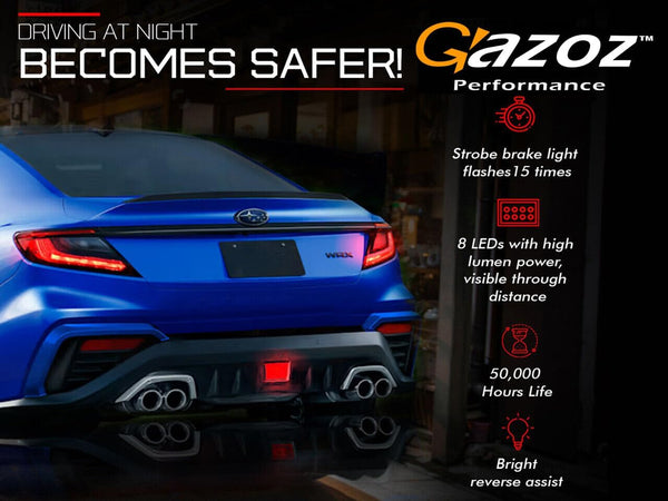 GAZOZ PERFORMANCE F1 Style 4th Brake/Fog Light Kit Rear Bumper - Plug and Play Brake Light Compatible with 2022-2024 Subaru WRX VB - Clear Lens Red Bar - Functions as Tail Lamp & Brake Lamp