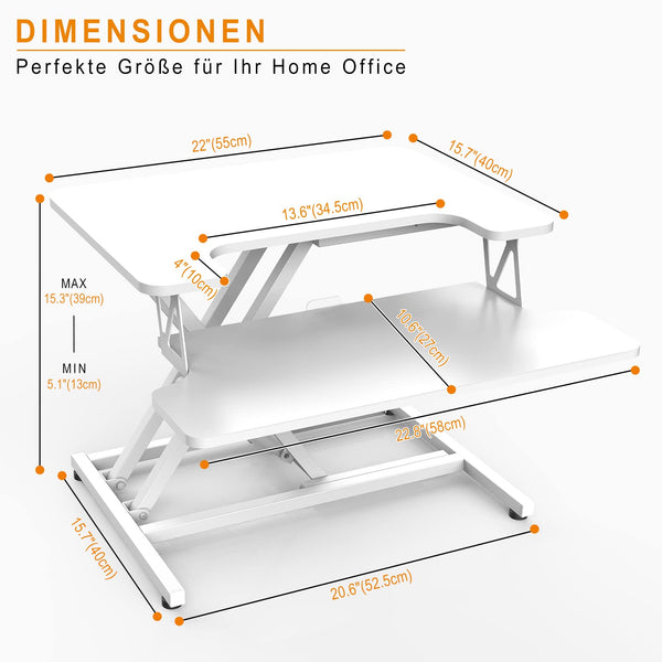 ERGOMAKER Standing Desk Converter, 36"/91cm Wide Height Adjustable Quick Sit to Stand Up Desk Riser for Dual Monitor