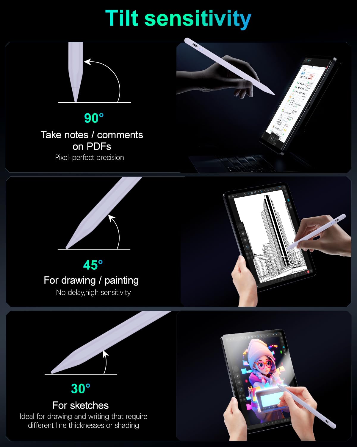 Variglas Pencil for iPad - 2018-2025 15 Minutes Fast Charging, Palm Rejection,Tilt Sensitivity, Stylus Pen Compatible with iPad Pro 11"/12.9"/13", 11/10/9/8/7/6th Gen, Air 3-6, Mini 5/6