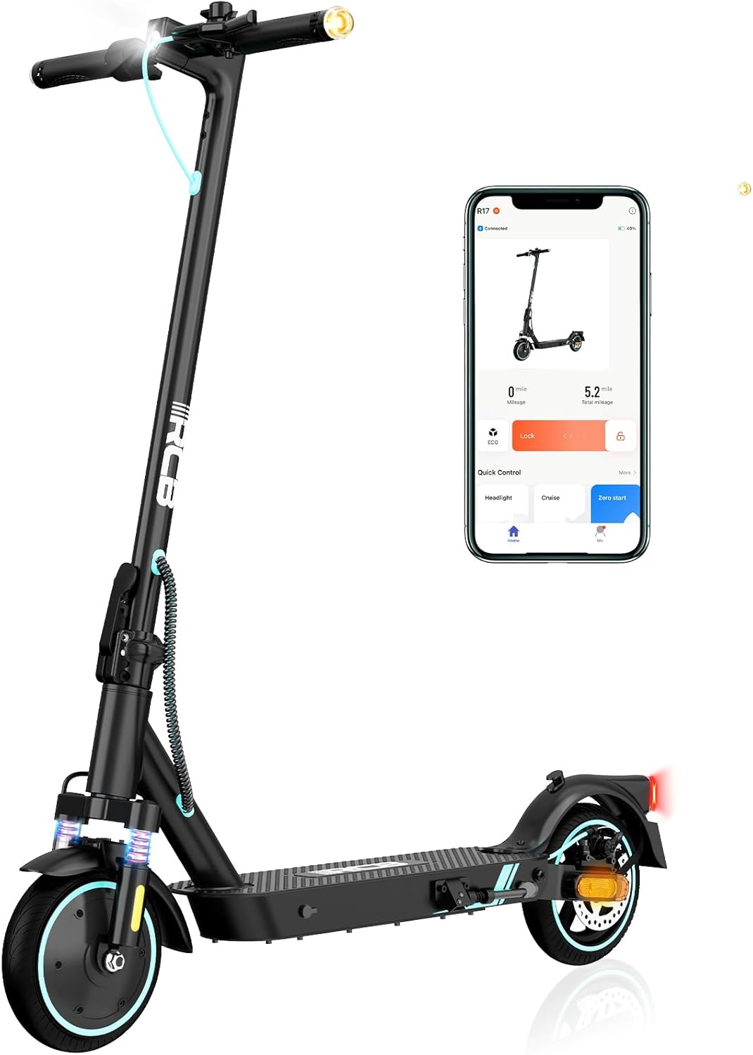 RCB R17/R19 Electric Scooter, Max 25 km/h, 350W-500W Motor, 7.8-11.4AH Battery, 8.5''-10'' Solid Tires, APP Control, Max Load 120 kg, 3 Speed Settings Foldable, Double Brake, Double Shock Absorbers