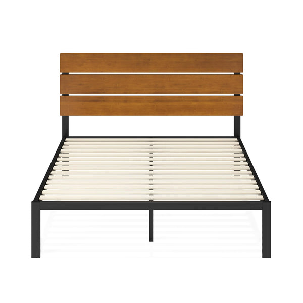 Zinus Paul Super King Bed frame - Bed 180x200 cm - 36 cm Height - Metal and Wood Platform Bed frame with Wood slat support - Natural Brown and Black