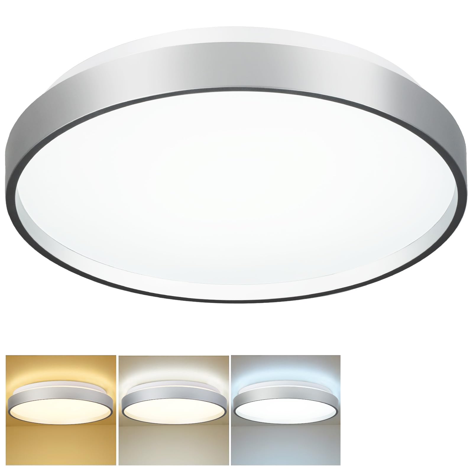 DINGLILIGHTING 24W Modern LED Flush Mount Ceiling Light, 13 Inch Silver Low Profile Light Fixture, Thin Round Close to Ceiling Lights for Kitchen