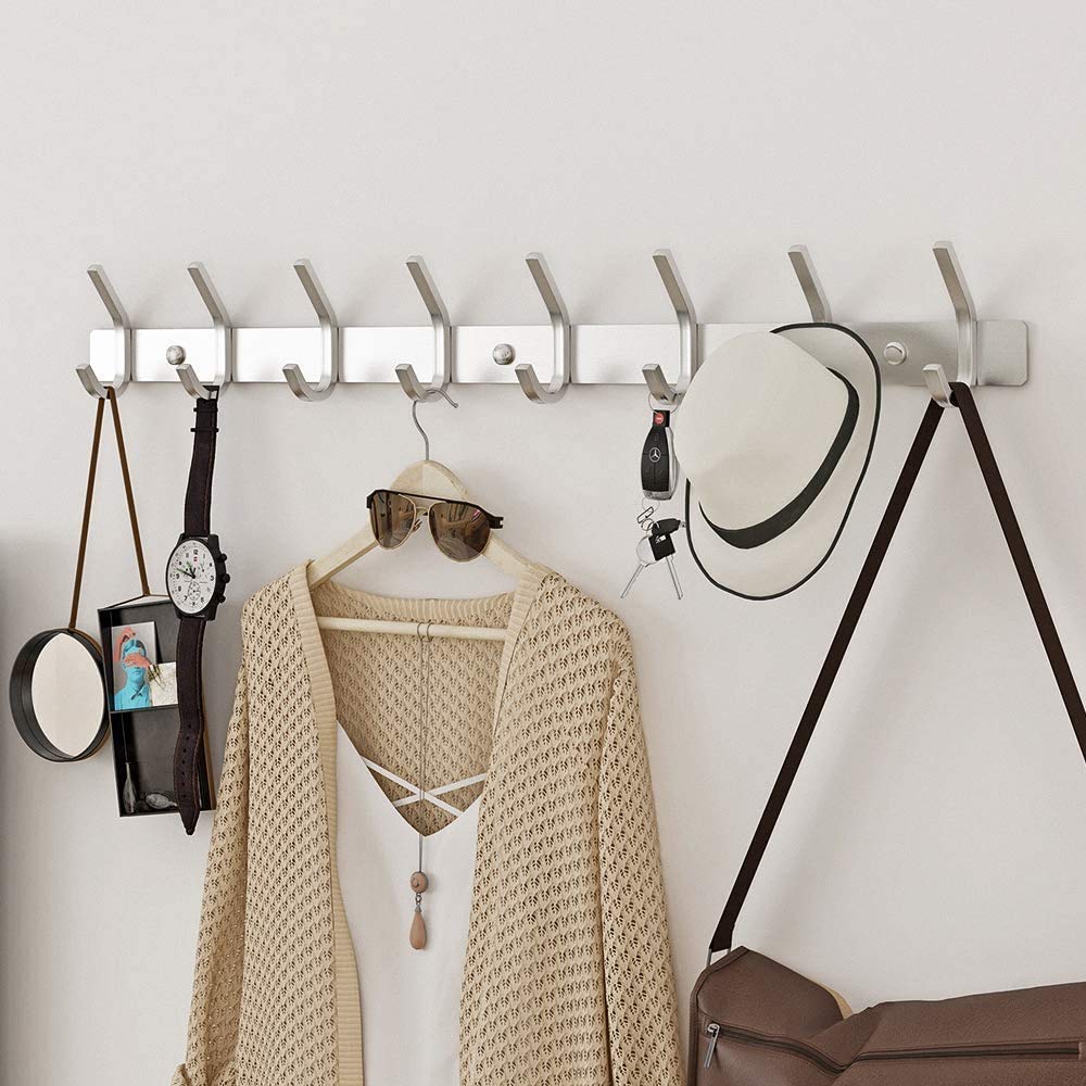 Dripex Coat Hook Rack Wall Mounted 304 Stainless Steel Hanger Heavy Duty Clothes Hat Holder (8 Hooks - 2 Pack)