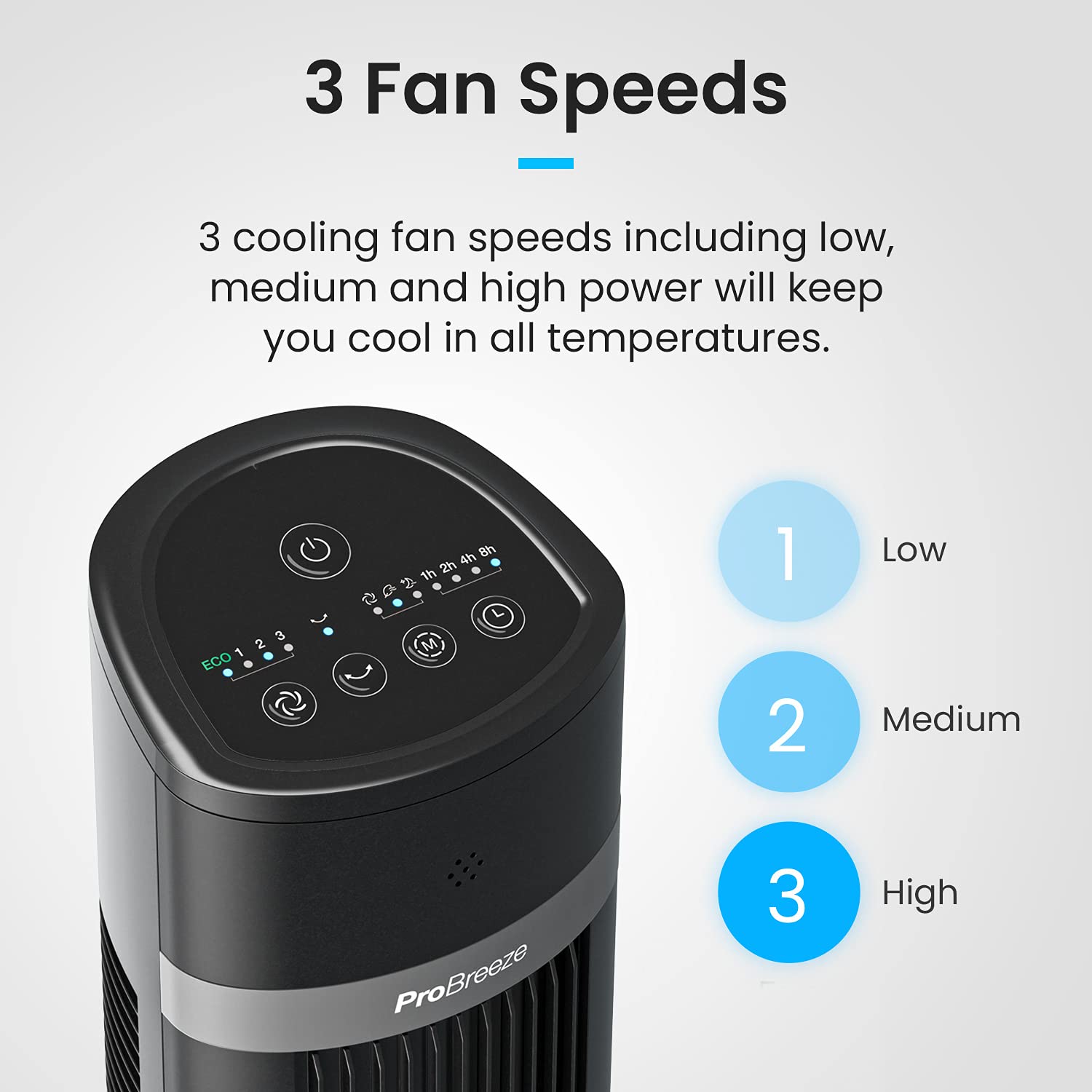 Pro Breeze Bladeless Tower Fan Quiet & Portable with Remote Control, 90° Oscillation, 15h Timer, 4 Modes, 3 Speeds - Powerful Electric 45W Motor Standing Air Circulator for Bedroom & Office