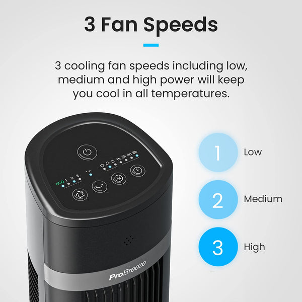 Pro Breeze Bladeless Tower Fan Quiet & Portable with Remote Control, 90° Oscillation, 15h Timer, 4 Modes, 3 Speeds - Powerful Electric 45W Motor Standing Air Circulator for Bedroom & Office