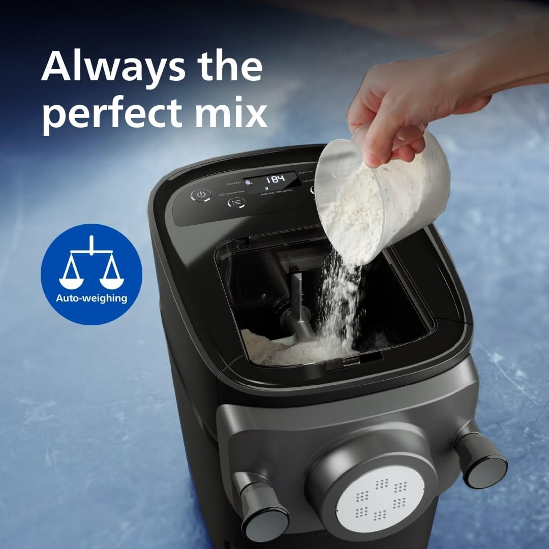 Philips 7000 Series Pasta Maker - ProExtrude Technology, Auto-Weighing, 8 Shaping Discs, Perfect Dough, Easy Clean, Up to 8 Portions, Black (HR2665/93)