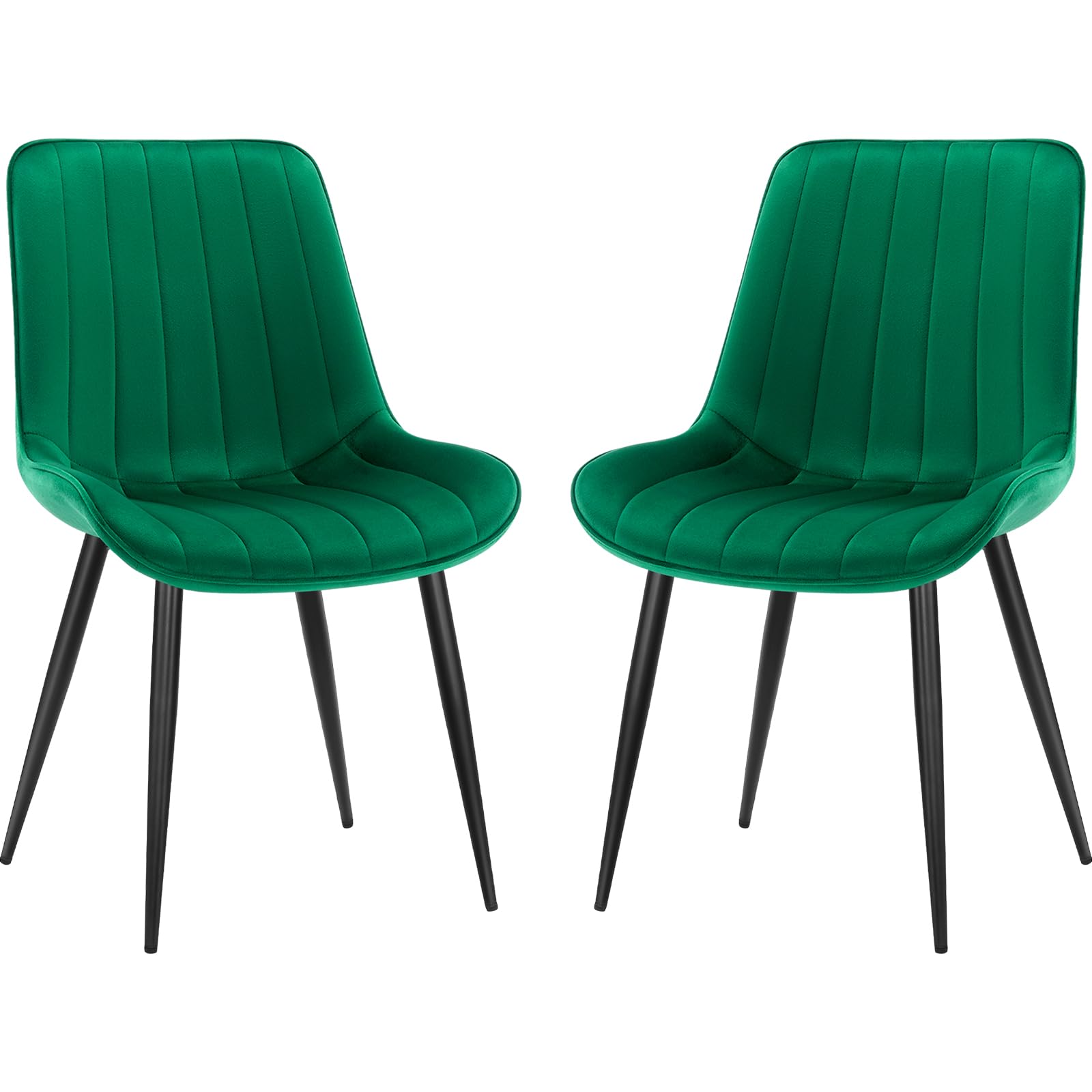 LONGTOO Set of 6 Dining Chairs with Velvet Upholstered Seat & Backrest,Stable Metal Legs,Modern Stripe Design,Champagne