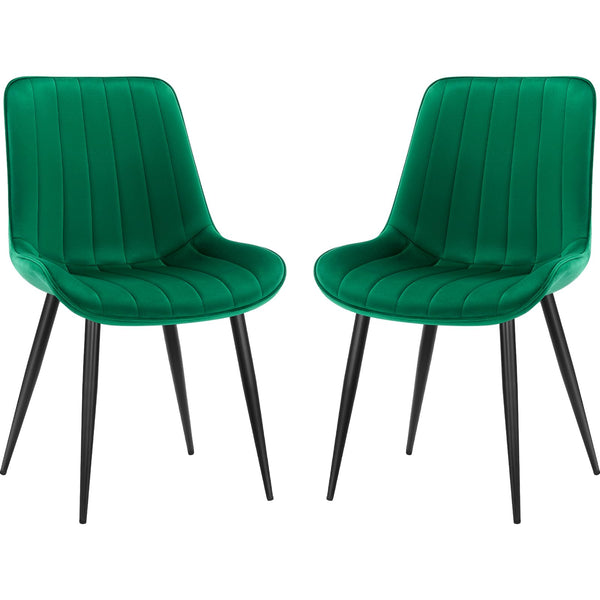 LONGTOO Set of 6 Dining Chairs with Velvet Upholstered Seat & Backrest,Stable Metal Legs,Modern Stripe Design,Champagne