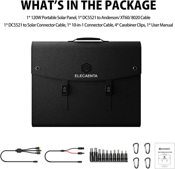 ELECAENTA 60W Foldable Solar Panel ETFE Solar Charger USB-C PD45W QC3.0 DC 18V for Portable Solar Generator Power Station Smartphones Outdoor Power Backup Waterproof Dustproof, 1.6KG