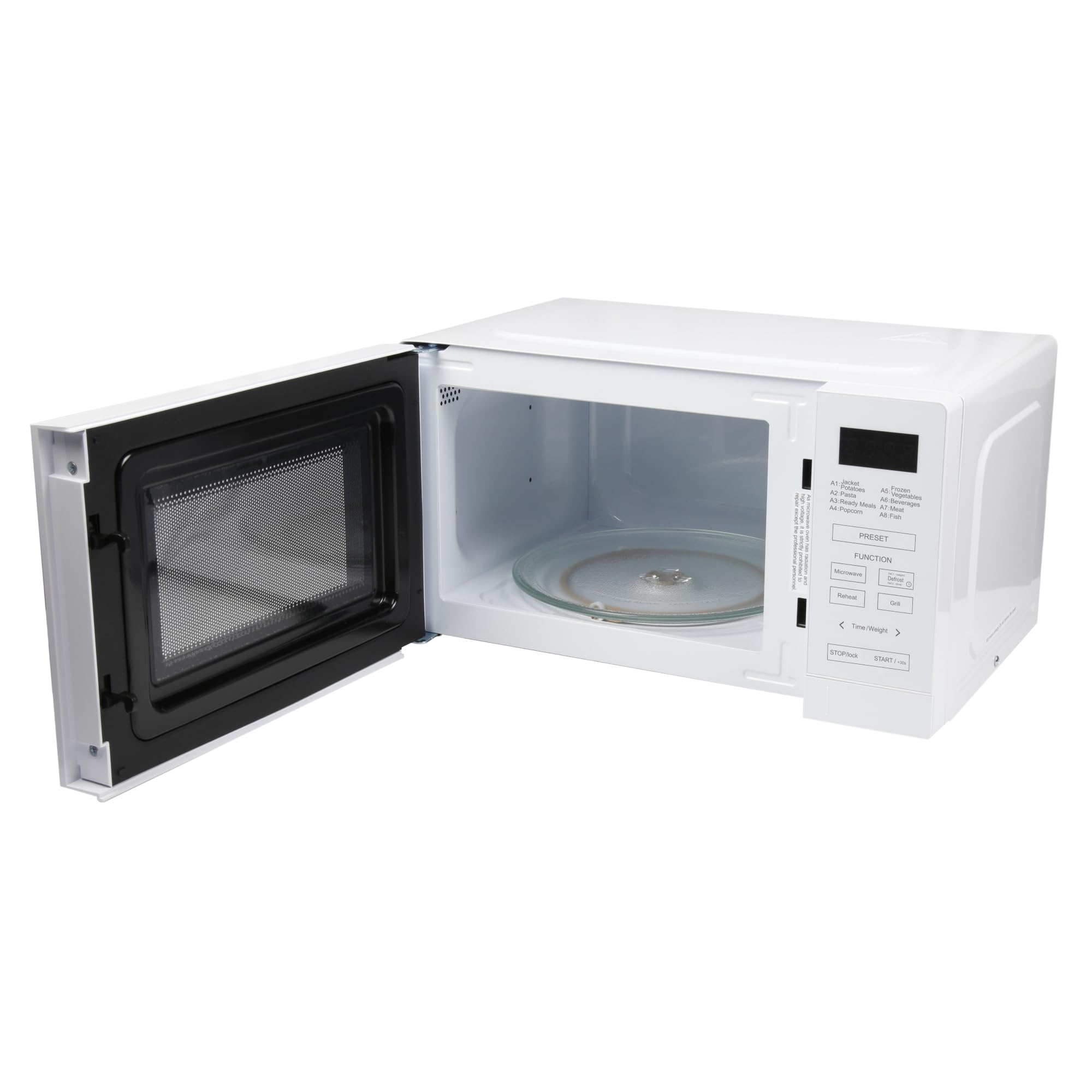 EMtronics 20 Litre 700W Digital Microwave with 800w Grill, 10 Power Levels, 8 Preset Options, Defrost Function and Cavity Light - White