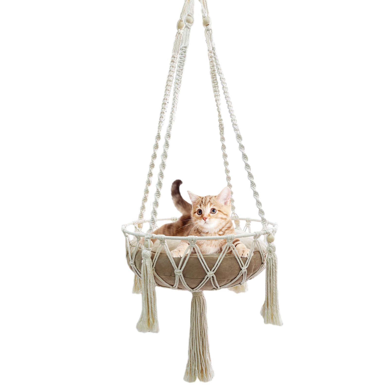 Macrame Cat Bed, Hammock for Cat,Cat Swing Hand Knitting Hanging Cat Nests Pet Swing Pet Bed