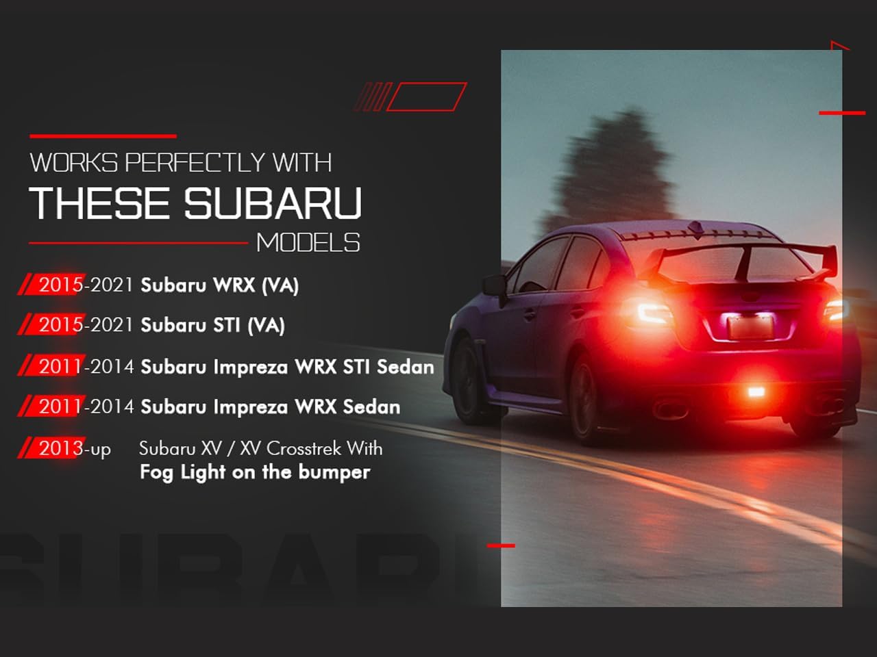 GAZOZ PERFORMANCE PNP+LED Rear Brake Light for 2011+Subaru WRX STI XV W/DRL White Bar - Red Lens F1