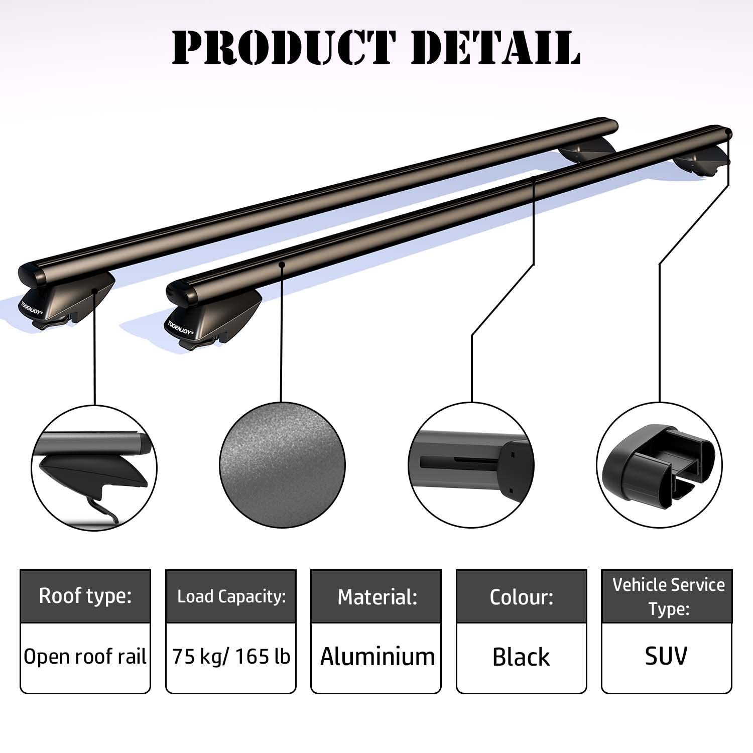 COWVIE 135cm Roof Rack Cross Bars, Adjustable Aluminum Roof Bars, Fits Most Existing Raised Side Rails with Gap - White