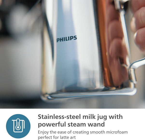 PHILIPS Barista Brew Semi Automatic Espresso Machine - Single & Double Espresso + Americano Button, 250g Bean Container, Intuitive Guidance, Calibrated Tamping, Metal Black (PSA3218/10)