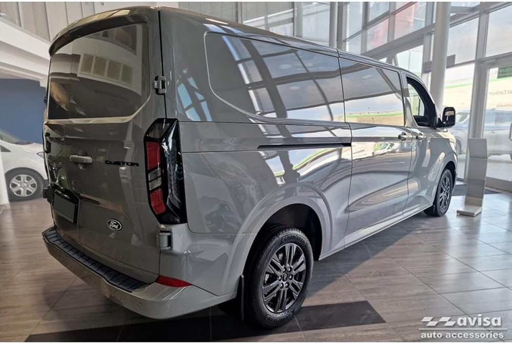 Avisa Black Stainless Steel Rear bumper protector compatible with Ford Transit Custom & Tourneo Custom (V710) 2023- / Volkswagen Transporter T7 2024- 'Ribs'