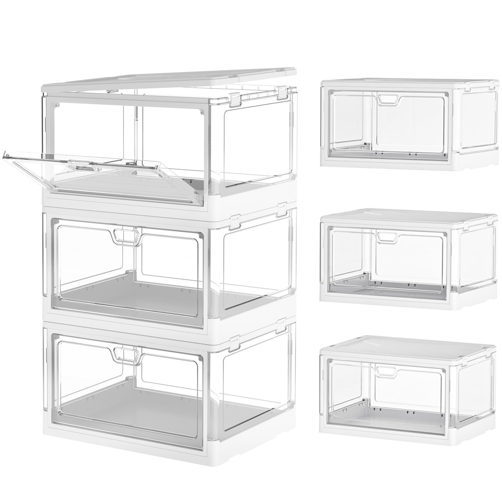 TidyTrove Storage Boxes with Lids - 23L*3 Plastic Box with Doors, Stackable Boxes, Clear Drawers, Large Box with wheels for Bedroom, Living Room, Kitchen, 3 Packs