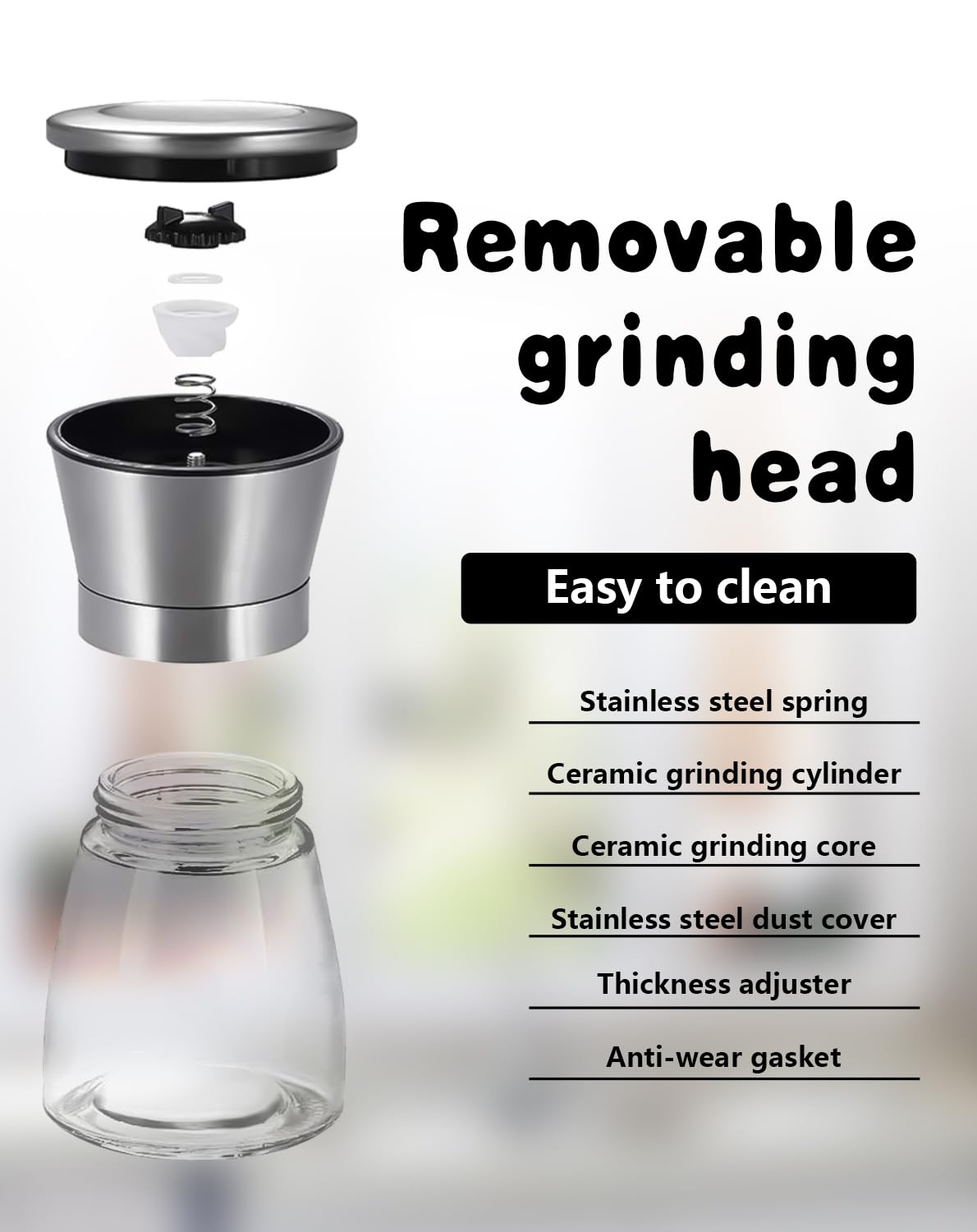 Salt and Pepper Grinder Set, Adjustable Coarseness Salt Shakers, Premium Ceramic Glass Body Salt and Pepper Mills [Without Spice Content]