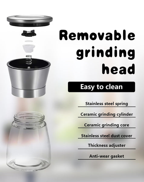 Salt and Pepper Grinder Set, Adjustable Coarseness Salt Shakers, Premium Ceramic Glass Body Salt and Pepper Mills [Without Spice Content]