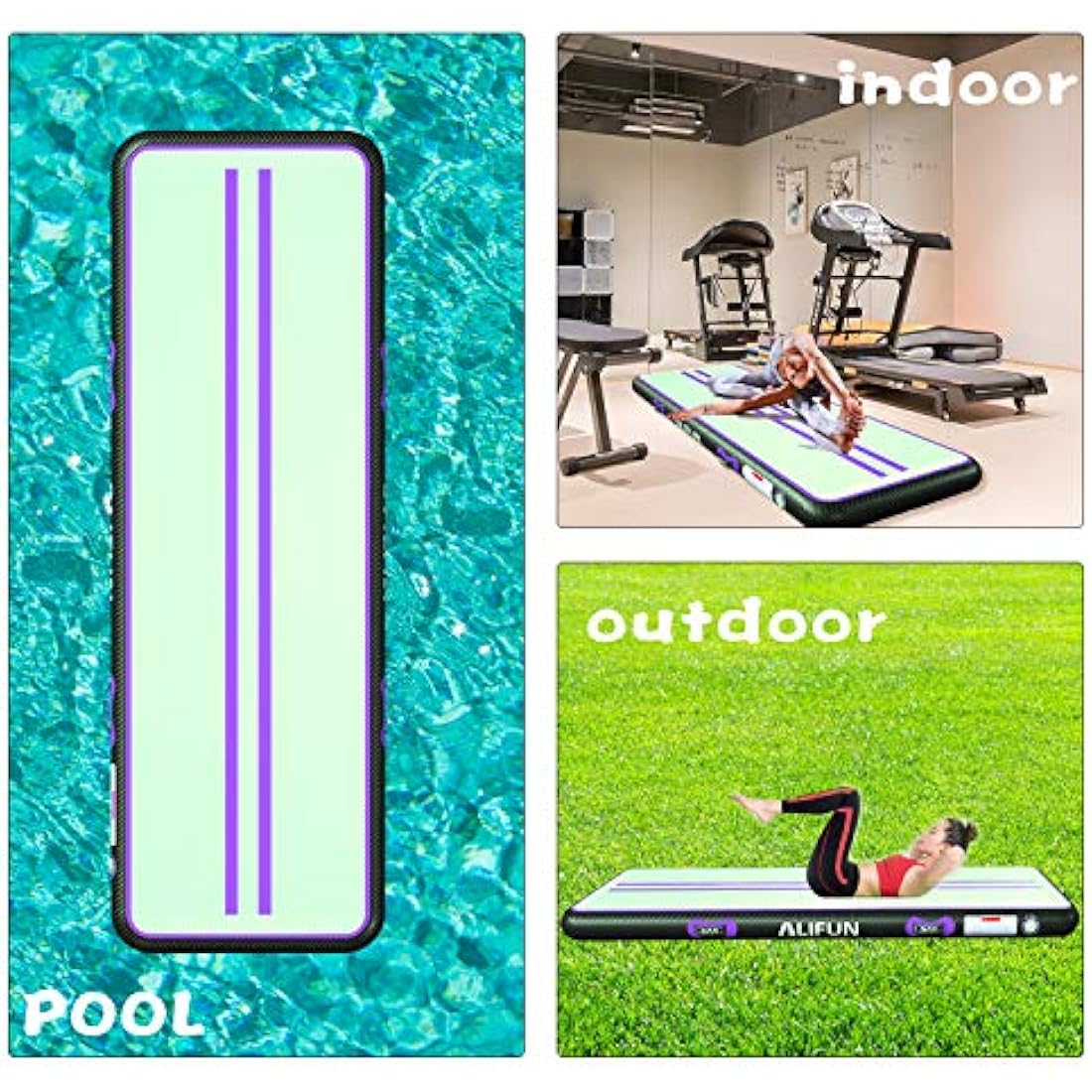 ALIFUN Inflatable Air Tumbling Mat Gymnastics Tumble Mat 6FT 10FT 13FT 16FT 20FT Training Mat Thick 10CM 20CM with Electric Air Pump