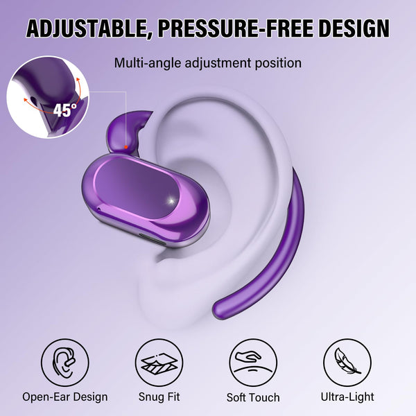 STECEi Open Ear Headphones, Bluetooth 5.4 Wireless Earbuds with Adjustable Ear Hooks, Powerful Sound, Air Conduction Earbuds with Mic, 36H playtime, Ultra-Comfort, IPX7 Waterproof Sports Earphones