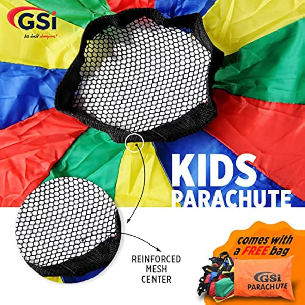 GSi Kids Play Parachute Rainbow Parachute Toy Tent Game for Children Gymnastic Cooperative Play and Outdoor Playground Activities (30 Feet)