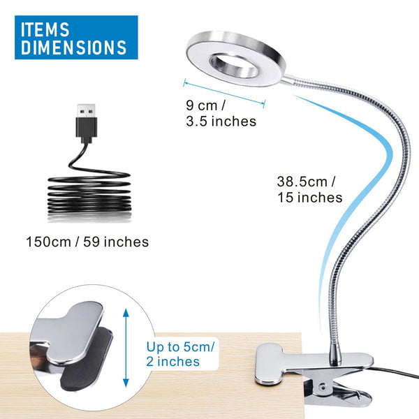 KNAMKY USB LED Desk Lamp Clip On Light, 3 Light Mode 10 Dimmable Brightness Eye Caring Book Adjustable for Reading Studying Working Video Conference Lighting (Black)