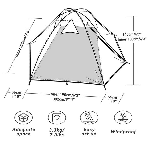 Forceatt Tent, 2-4 Man Tent for Camping, Easy Setup Lightweight Two Doors PU3000mm Waterproof Dome Tent, Windproof Instant Outdoor Tent Suitable for Traveling, Beach, Camping, Hiking, Mountaineering