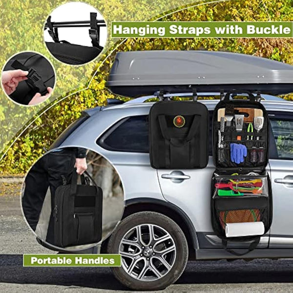 HODRANT Travel Camp Utensil Organizer Bag, with Hanging Straps & Towel Paper Holder, Camp Kitchen Case for Cooking Utensil Set, Kitchen Accessories Storage Bag for Outdoor Camping & Hiking, Bag Only