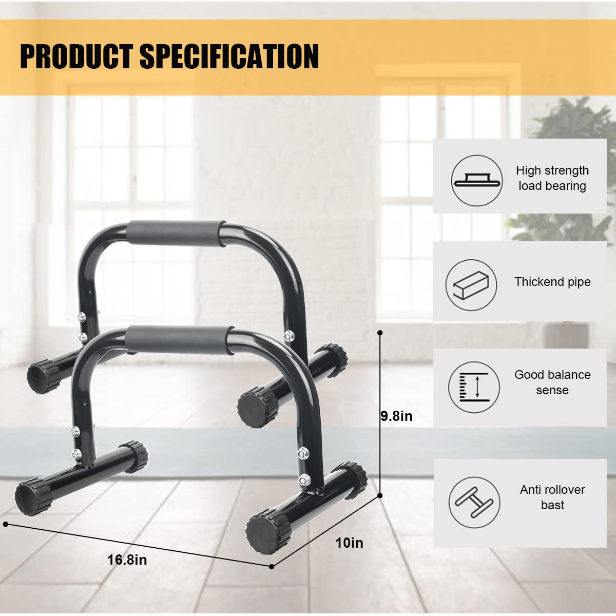 KingMile Parallettes Bars, Push Up Bars Strength Training For Handstands, Full Planche & Dips, Calisthenic, [16.6x10x10in] Push Up Stands Handle for