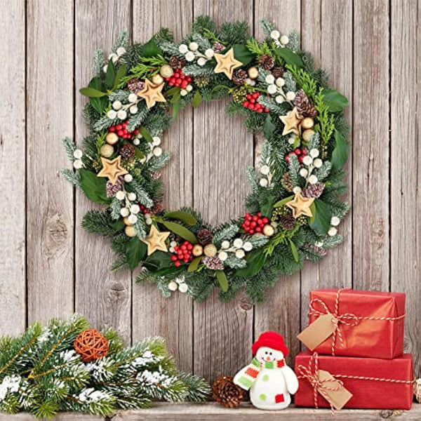 ELECLAND 10 Pcs Christmas Decorations Artificial Pine Branches Stems Spray With Pine Cones Faux Red Berry Holly Leaves for Craft Floral Wreath Ornaments, White