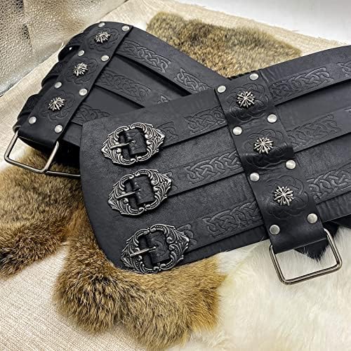 HiiFeuer Viking Embossed Waist Armor, Norse Faux Leather Wide Belt, Medieval Knight Corset Belt for LARP Costume